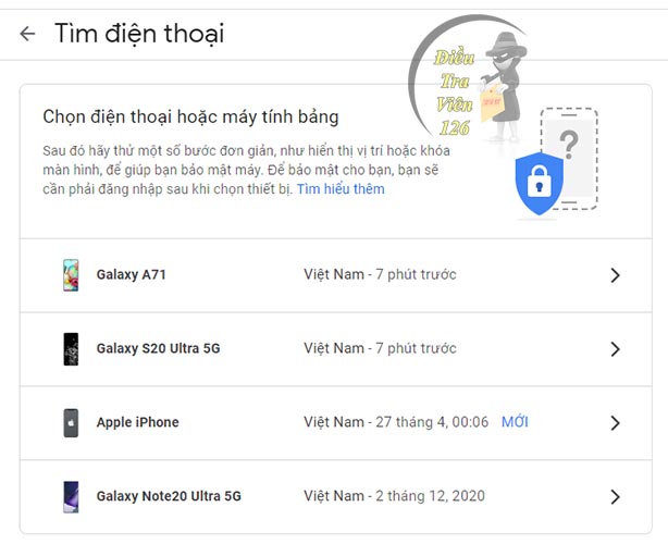 Chọn vào tên chiếc điện thoại của vợ, chồng, người yêu bạn để định vị