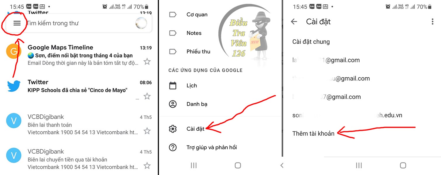 Bước 1: Đăng nhập tài khoản Gmail của bạn vào máy của vợ, chồng, người yêu bạn