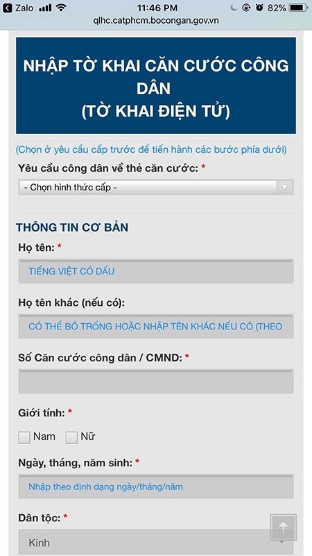 Cách đăng ký làm căn cước công dân gắn chip online qua Zalo