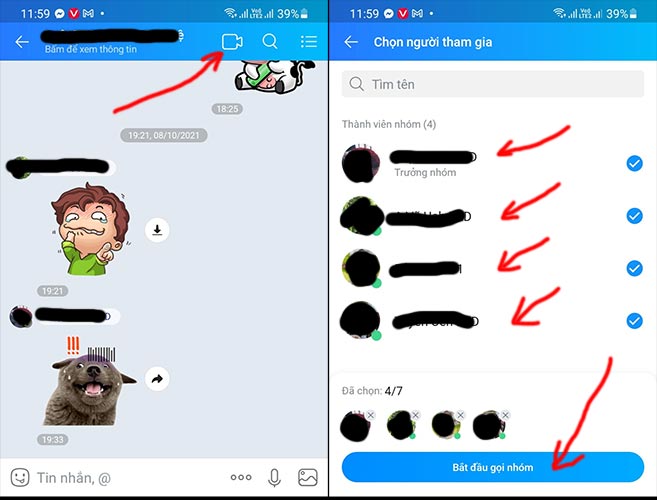 Cách gọi nhóm trên Zalo bằng điện thoại có video