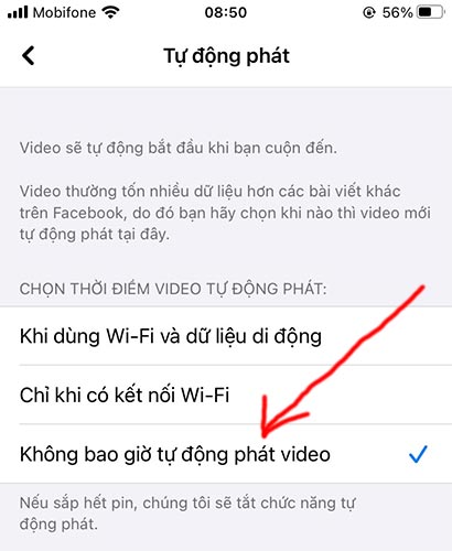 Cách tắt chế độ tự phát video trên Facebook đối với iPhone