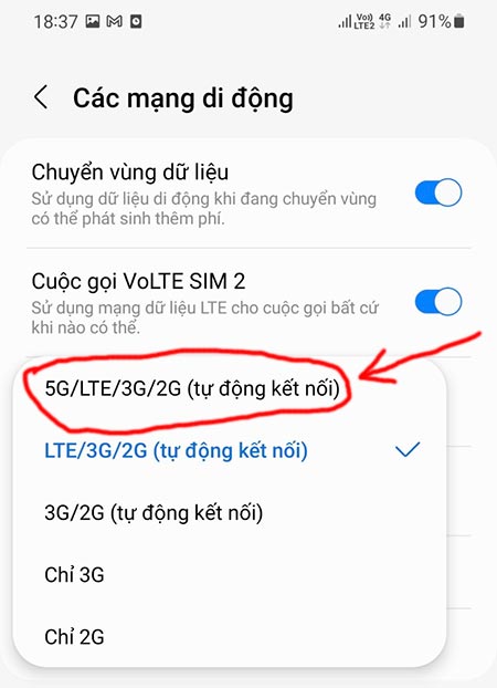 Cách bật 5G trên Samsung Galaxy