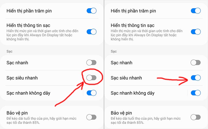 Cách sạc pin nhanh nhất cho Samsung