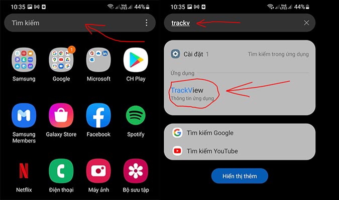 Cách tìm ứng dụng TrackView sau khi đã ẩn trên điện thoại
