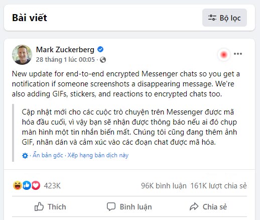 Chụp ảnh màn hình Messenger có thông báo không