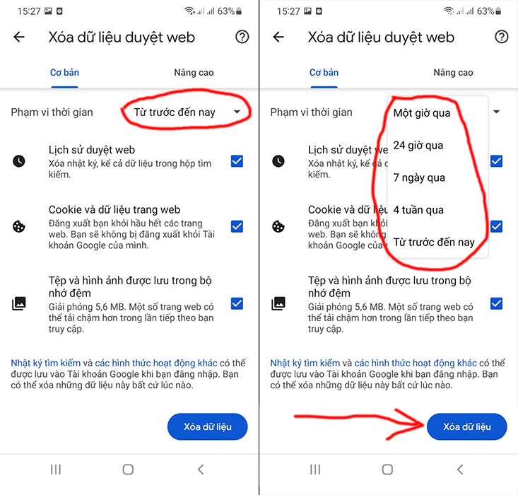 Cách xóa lịch sử tìm kiếm trên Google Chrome Android
