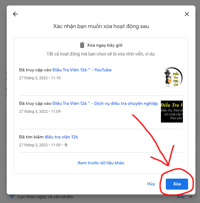 Cách xóa lịch sử tìm kiếm Google trên máy tính