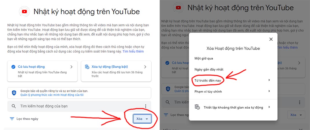 Cách xóa lịch sử tìm kiếm trên YouTube máy tính